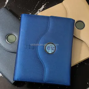 Catu Daya 12000 Bawaan untuk Notebook Perekaman Nirkabel Meja Bulat Notebook Kulit Pu Desain Baru dengan Nirkabel