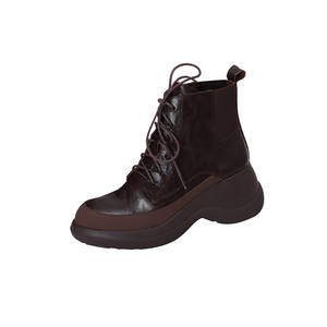 Botas de piel de oveja suave para mujer, estilo británico, retro, con punta redonda, cómodas, de moda, con suela gruesa y cordones hasta el tobillo, para primavera y otoño - Product Image 5