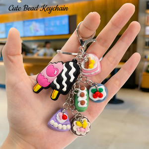 Sweet Treats & Candy Wholesale 3D Candy Ice Cream Bead Keychains Bulk Mini Rubber Charms Promotion Gifts Best Friend Keychain