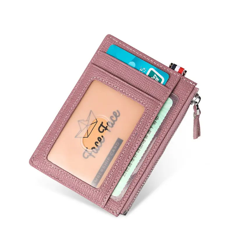 Card Wallet RFID Women Slim Saffiano Genuine Leather Card Holder With Zipper Coin Bag