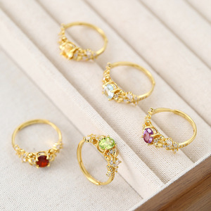 Vintage 925 Silver Gold Plated Flower <b>Adjustable</b> <b>Ring</b> 5*7mm Oval Cut Natural Stone Colorful Gemstone Jewelry Women Wedding Party - Product Image 3