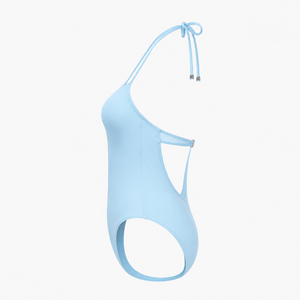 Traje de baño monokini azul claro con cuello halter y cordones, bikini de una pieza para la playa. - Product Image 2