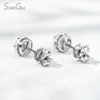 Boucles d'oreilles clous unisexes classiques Starsgem en or blanc massif 18 carats avec halo de diamants de laboratoire taille brillant 0,3 ct 3,2 mm couleur D