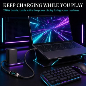 สายชาร์จเร็ว Gaming 240W USB C to USB C แบบสายถักไนลอน PD 3.1 พร้อมหน้าจอแสดงพลังงาน สำหรับแล็ปท็อป <span class=keywords><strong>ราคา</strong></span>ขายส่งจำนวนมาก - Product Image 2