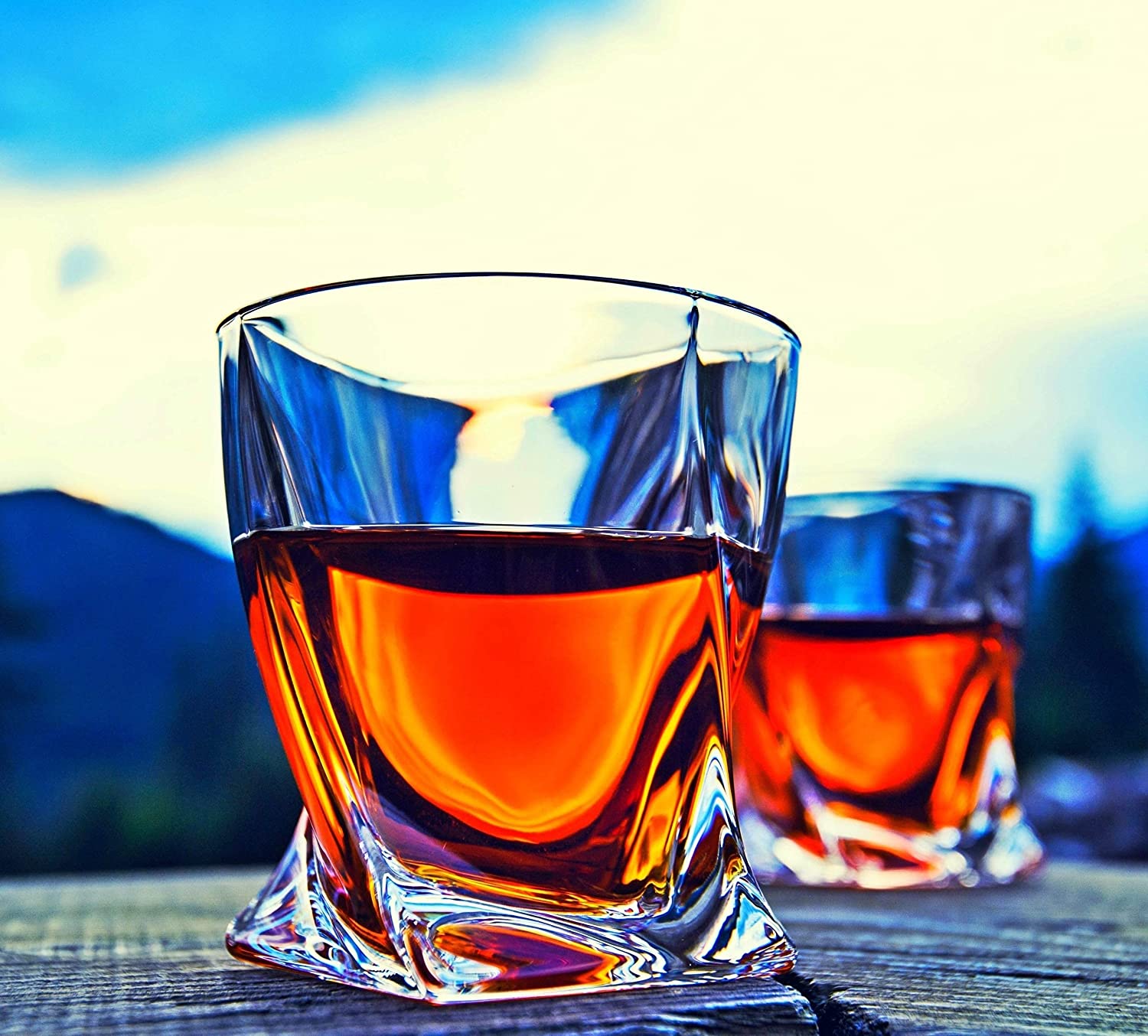 Crystal Whiskey Glasses Set of 4 Rocks Glasses in Satin-Lined Gift Box Lowball Bar Tumblers