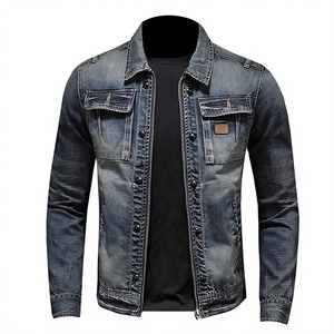 Blouson Bomber en Jean Délavé Vintage pour Homme, Blouson de Baseball en Jean Personnalisé pour Homme, Veste Zippée Streetwear Printemps Col Rabattu Style Puff - Product Image 1