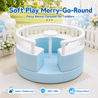 Manège bleu et blanc pour enfants, carrousel d'intérieur avec sièges rembourrés pour location événementielle et crèches