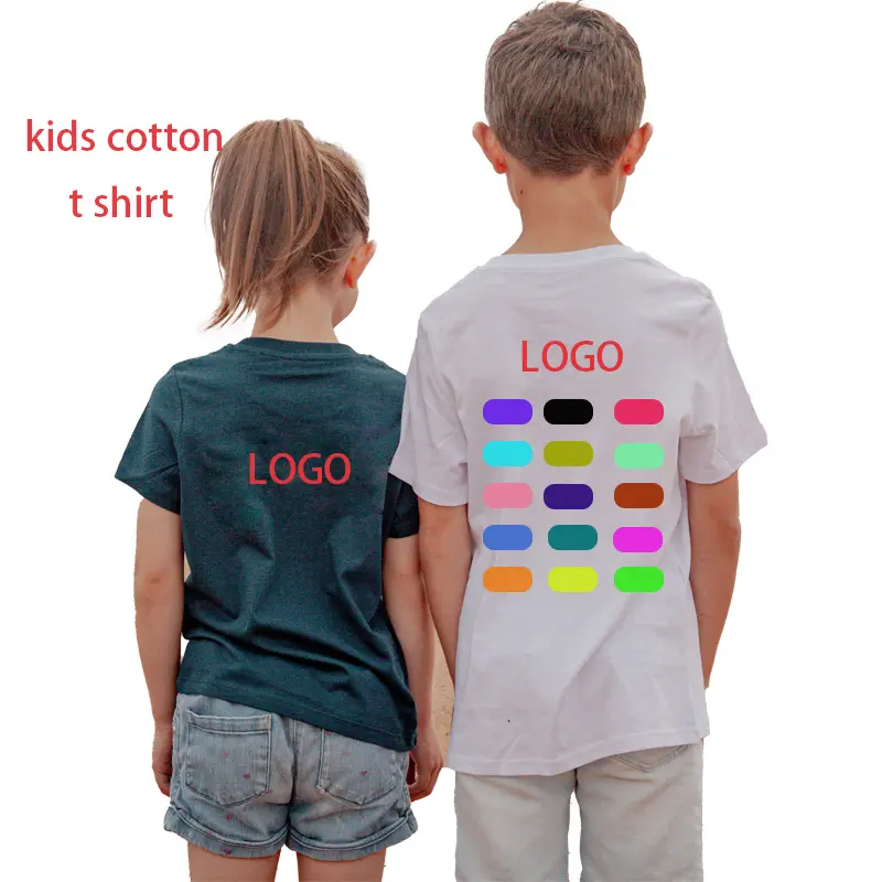 CT0007 ملابس رياضية للخروج للجنسين عالية الجودة مخصصة قمصان مطبوعة بالشعار سادة للبنات والفتيان قمصان قطنية للأطفال