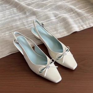 Sandales élégantes à bout carré et talon bas épais avec nœud décoratif, bride arrière, doublure en cuir véritable, chaussures pour femmes - Product Image 3
