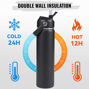 Bouteille d'eau isotherme en acier inoxydable de 24 oz avec couvercle à paille, sans BPA, anti-fuite, garde le froid 24h et le chaud 12h pour la randonnée, le camping et les voyages - Product Image 3
