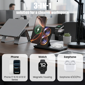 Support de charge sans fil rapide 3-en-1 portable avec logo personnalisé, design magnétique pliable <span class=keywords><strong>pour</strong></span> téléphone portable et <span class=keywords><strong>montre</strong></span> - Product Image 6