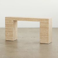 Meubles KUMUSI, table console en marbre travertin beige naturel pour salon, tables consoles de luxe