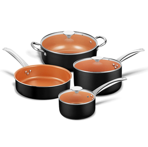 Ensemble de casseroles et poêles en céramique de haute qualité, modernes, avec poignées en acier inoxydable, 7 pièces, en aluminium - Product Image 1