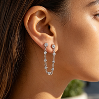 Boucles d'oreilles clous de haute qualité avec longues chaînes à pampilles, zircons ronds, breloques à porter de différentes façons, bijoux double face