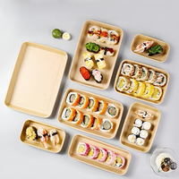 Plateau à sushi jetable en papier kraft, sans PFAS, étanche et résistant à l'huile, pour pique-nique, fournisseur OEM en gros