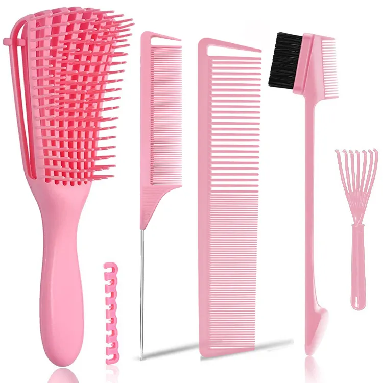 Daily Use Hair Detangler Brush with Edge Brush, Rat Tail Combs Set for Hair Style and Cut Custom Logo