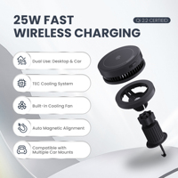 Dock Pengisian Daya Nirkabel OEM 25W Khusus dengan Dudukan Ventilasi Udara dan Kipas Pendingin Aktif TEC untuk iPhone 18-12, untuk Samsung Galaxy