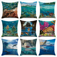 Housse de coussin de canapé à motifs d'animaux marins colorés (poissons, requins, baleines, tortues) - Vente en gros usine
