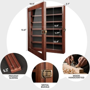 Wooden Knife Storage Box 13.8 x 10.9 x 2.1 <b>Wall</b> Mounted <b>Display</b> <b>Case</b> With Metal Buckle For Knives Coins Medals - Product Image 1