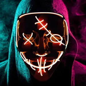 Yılbaşı dekoru PVC cadılar bayramı korkunç korku DJ tasfiye parti maskeleri tel Led Rave kask maskeli Neon maskeleri Cosplay Prop Bar ABS