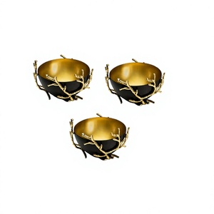 Juego de 3 tazones para comida de color dorado y negro, de la más alta calidad, forma redonda, para servir chocolates, al precio más bajo. - Product Image 1