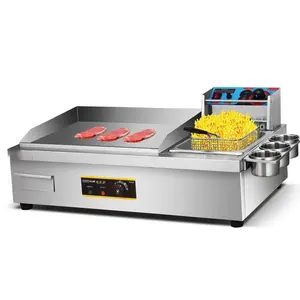 Commercial Stainless Steel Kitchen Grill Bbq Burger Fryer Hotplate Full Flat Ribbed Countertop Electric Griddle