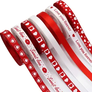 3/8 Inch Custom Love logo Printed Grosgrain Satin Ribbons for Valentine's Day Gift Package Wrapping