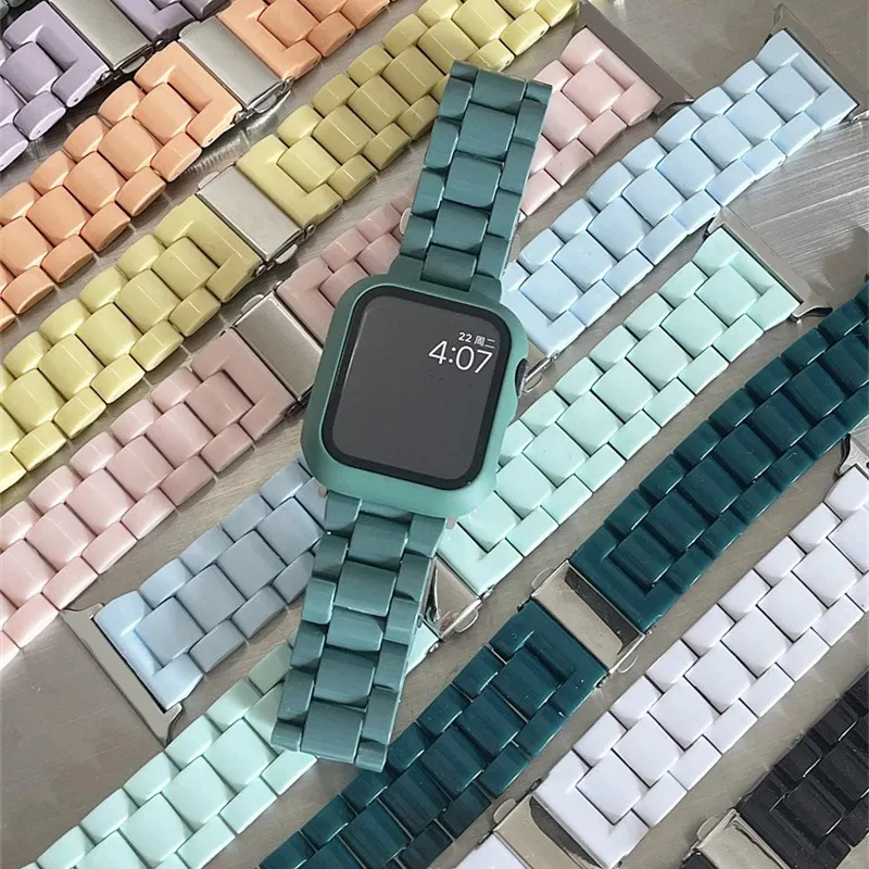Candy Color Resin Acrylic Replacement Wrist Straps Smart Watch Band Accessories For Apple Watch 8 7 6 5 Series 38mm 44mm 45mm