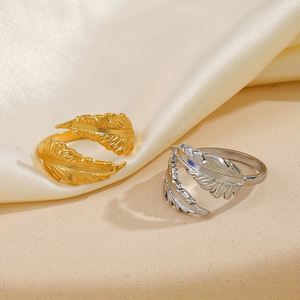 Anillo de Pluma Popular, Ajustable, para Mujer, Anillos de Lujo Elegantes y Modernos, Joyería de Acero Inoxidable - Product Image 2