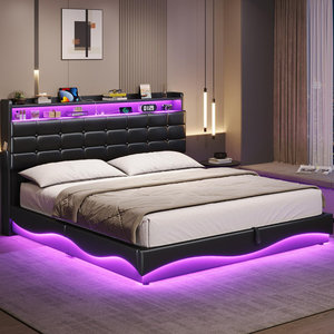 <span class=keywords><strong>Lit</strong></span> <span class=keywords><strong>de</strong></span> rangement moderne <span class=keywords><strong>de</strong></span> luxe Kainice avec éclairage LED, taille double, tête <span class=keywords><strong>de</strong></span> <span class=keywords><strong>lit</strong></span> noire, revêtement en cuir premium pour chambre à coucher <span class=keywords><strong>king</strong></span> <span class=keywords><strong>size</strong></span> - Product Image 1