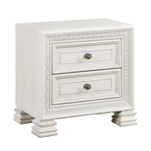 Classic Luxury Pearl White Nightstand 2 Drawers Wooden Bedroom Furniture <b>Dart</b> Molding Design - Product Image 3