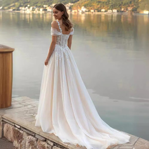 Off The Shoulder Wedding Dress A Line Tulle Ivory White Sweetheart Neckline Natural Waist Backless Simple Style - Product Image 4