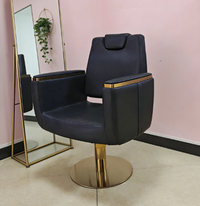 Chaise de salon noire moderne avec cadre doré, chaise de coiffure hydraulique, mobilier de salon de beauté - Product Image 1