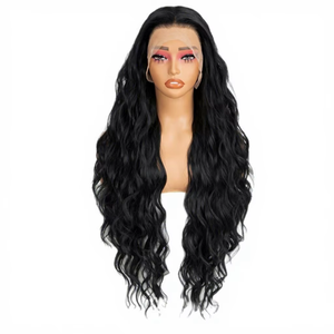 วิกผมคุณภาพสูง 13*4 แบบผูกด้วยมือ ด้านหน้าเป็นผ้าลูกไม้ สีดำ <span class=keywords><strong>ผม</strong></span>ยาวตรง/หยิก แสกได้ตามต้องการ มี<span class=keywords><strong>หน้าม้า</strong></span> ปริมาณ<span class=keywords><strong>ผม</strong></span>มาก สวมใส่ง่าย - Product Image 1