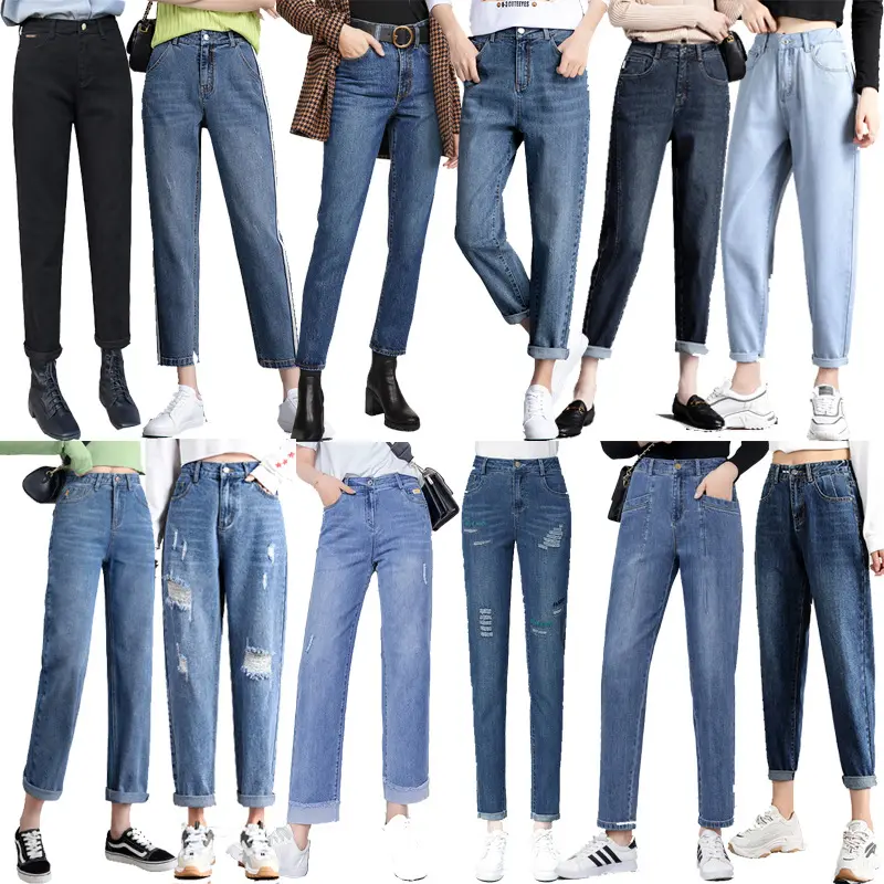 Wholesale high quality garment stock Y2K jeans mom denim pants boyfriend trousers ripped skinny ladies jean for women