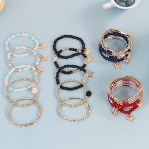 핫 세일 빈티지 보헤미안 라인스톤 비즈 나비 유리 스톤 인피니티 팔찌 세트 - Product Image 3