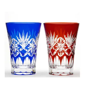 红色和蓝色对套装手工玻璃茶饮水杯