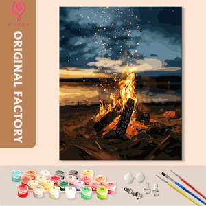 Aixsgy Kit de Pintura por Números, Escena Nocturna de Playa con Fogata, Kit de Arte en Lienzo, Pintura Acrílica Hecha a Mano para Adultos y Principiantes - Product Image 1