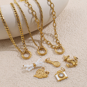 Collar con Colgante DIY Temático del Océano Europeo Americano, Acero Inoxidable, Chapado en Oro de 18K, Joyería de Moda para Mujer - Product Image 1