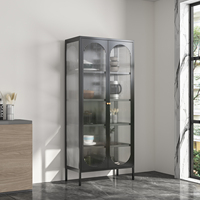Style nordique américain 2 portes buffet buffet jambe en métal rangements en acier placard pour manger vin et jouet affichage porte en verre armoire