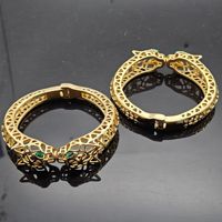 Bracelet de luxe en or plaqué 18 carats avec tête de léopard, design creux, ensemble de bijoux tendance avec bracelet en zircon cristal pour femmes