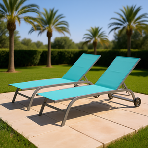 Ensemble de 2 chaises longues d'extérieur Db, structure en acier, position réglable, avec roulettes, pour patio et jardin - Product Image 2