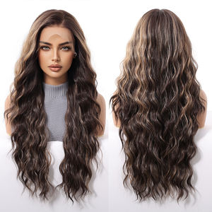 Волокно Futura 13x6 HD синтетический парик темно-коричневый и золотой смешанный цвет длинный кудрявый мягкий высокой плотности реальный видео термостойкий - Product Image 1