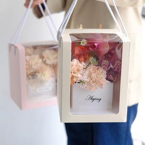 Pink White Foldable Floral Bouquet Valentine's Day Boxes Portable Flower <strong>Gift</strong> <strong>Box</strong> With <strong>Long</strong> Handle/Window - Product Image 3