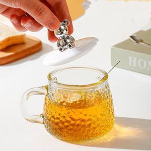 Tasse en verre unique avec poignée et cuillère 14oz 420ml Sublimation <span class=keywords><strong>verres</strong></span> <span class=keywords><strong>à</strong></span> boire tasse tasse en verre petit déjeuner café jus lait tasse - Product Image 1