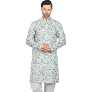 Triloki Men's <b>Long</b> Kurta Printed 100% Cotton Poplin Breathable <b>Eid</b> Diwali Festival Wear - Product Image 2