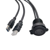Kabel Ekstensi USB 3.0 Male to Female 1m 3ft Tahan Air PVC Flush Dash Panel Mount untuk Kamera Mobil Kapal Motor