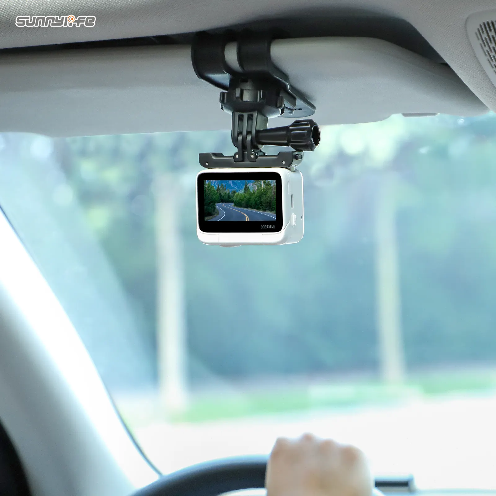 Sunnylife Action Camera Holder for Car Sun Visor Cell Phone Mount Vlog Video 360 Rotating for Insta360 GO 3/360 X3/GoPro 11