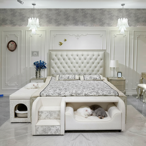 Cadre de lit capitonné de luxe moderne, taille King, avec rangement pour animaux de compagnie, ensemble de meubles de chambre personnalisé - Product Image 6