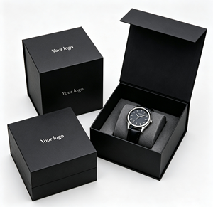 Estuche Rígido de Lujo para Relojes, Cuadrado Negro con Logotipo UV Personalizado, Empaque de Alta Gama para Joyería, Relojes y Gafas - Product Image 1